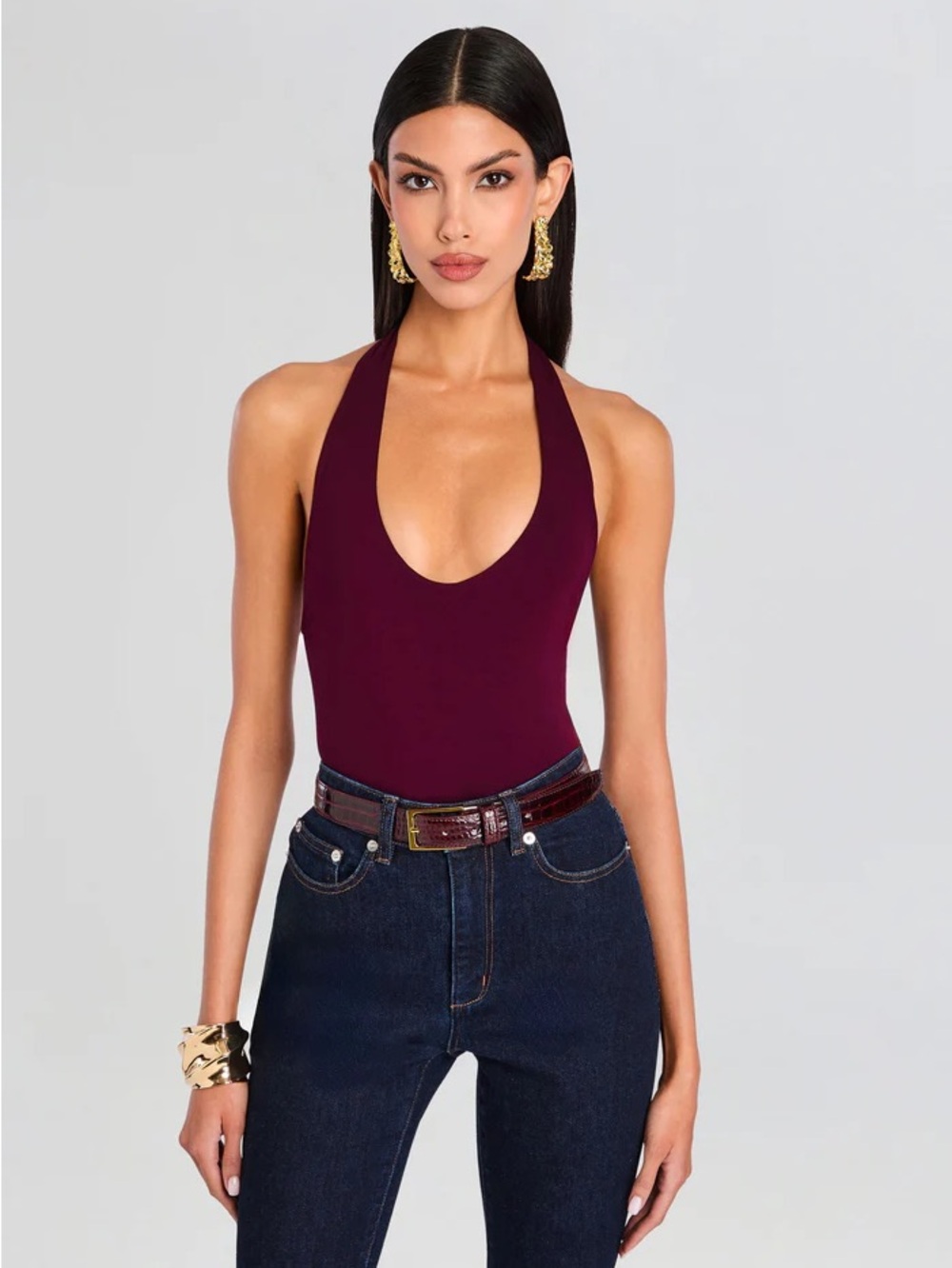 Retrofete Sans Faff Halter Bodysuit in Burgandy